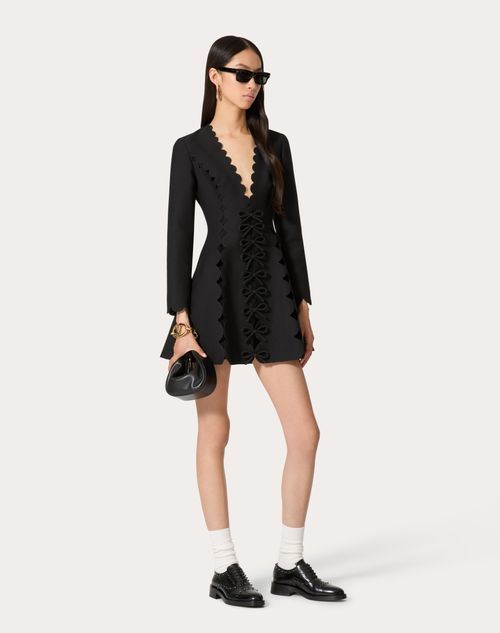 Valentino - Robe Courte Brodée En Crêpe Couture - Noir - Femme - Robes