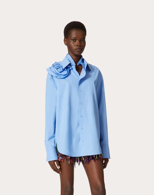 Cotton Popeline Shirt for Woman in Lilac Blue | Valentino US