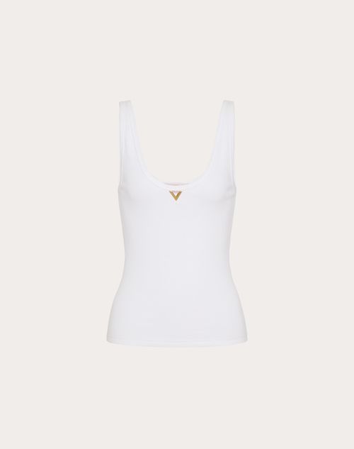 Valentino - Top In Ribbed Cotton - Bianco - Donna - T-shirt E Felpe