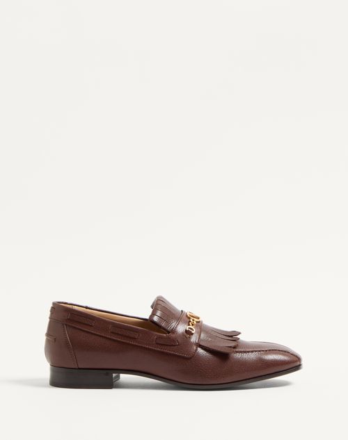 Valentino Garavani - Vlogo Signature Kidskin Loafer With Fringes - Coffe - Man - Shelf - M Shoes - Vlogo Signature