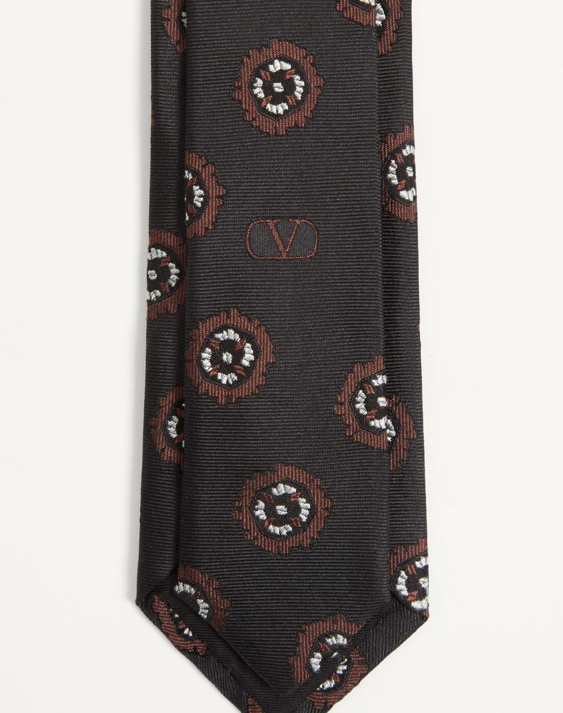 Valentino Garavani Valentie Silk Jacquard Tie With Geometric Pattern Man Black/Multicolour Uni