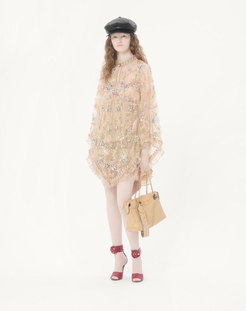 Valentino Tulle Illusione Embroidered Short Dress Woman Pink 38