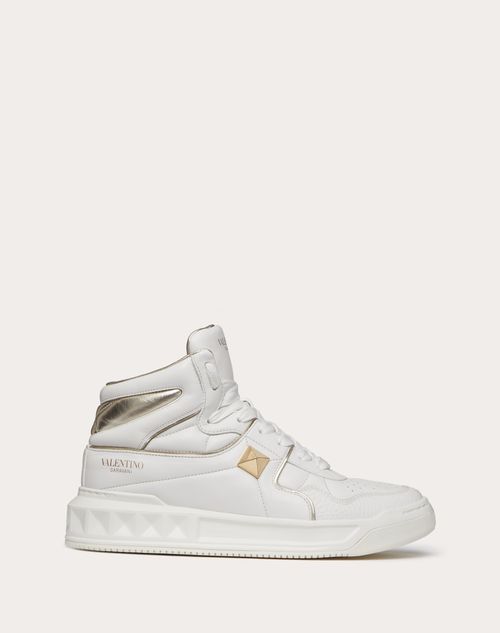 Valentino Garavani - One Stud Mid-top Calfskin Sneaker - Platinum - Woman - One Stud Sneakers - Shoes