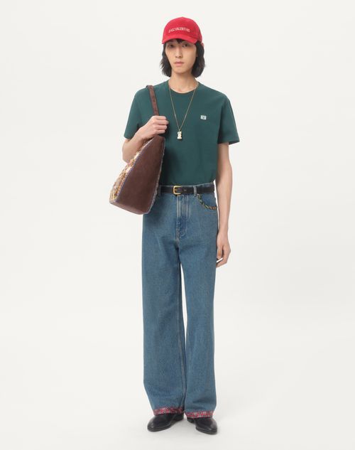 Valentino - Cotton T-shirt With Vlogo Patch - Dark Green - Man - Tshirts And Sweatshirts