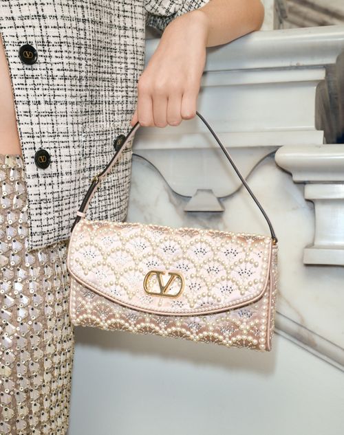 Valentino Garavani - Valentino Garavani Devain Small Shoulder Bag With Pearls And Rhinestones - Cream - Woman - Shoulder Bags