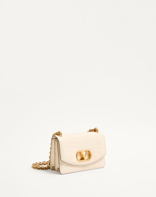 Valentino Garavani - Valentino Garavani Vain Small Shoulder Bag In Crocodile Leather - Butter - Woman - Valentino Garavani Vain