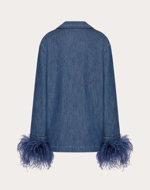 Valentino - Chambray Denim Shirt With Feathers - Blue - Woman - Shelf - Pap - Garden Party (w3)
