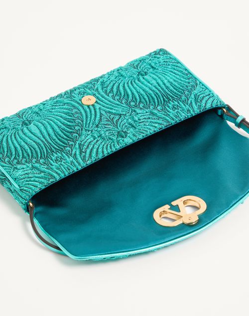 Valentino Garavani - Valentino Garavani Devain Small Shoulder Bag In Jacquard Cloqué Lurex Fabric - Teal - Woman - Shoulder Bags