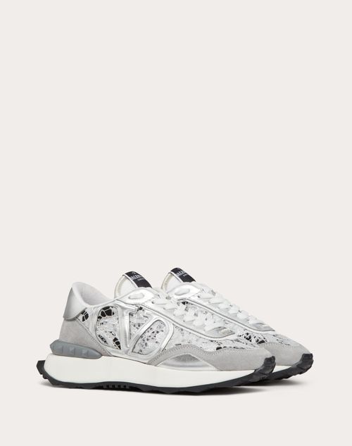 Valentino Garavani - Lace And Mesh Lacerunner Sneaker - Silver/pastel Gray - Woman - Sneakers