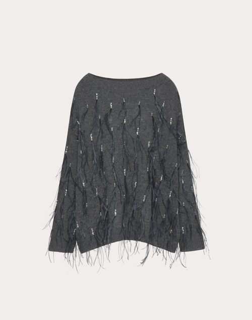 Valentino - Embroidered Wool Jumper With Feathers - Dark Grey - Woman - Knitwear