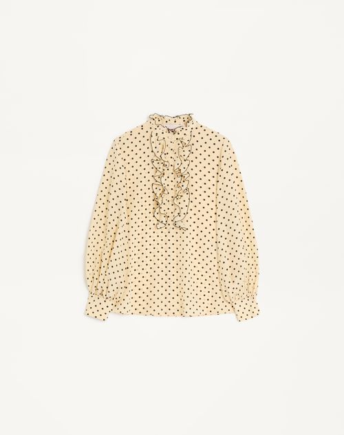 Valentino - Crepe De Chine Shirt With Plusdepois Print - Birch/black - Woman - Shirts And Tops