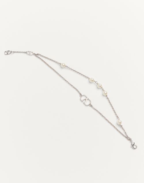 Valentino Garavani - Vlogo Signature Metal Bracelet With Swarovski® Pearls - Palladium/cream - Woman - Jewellery