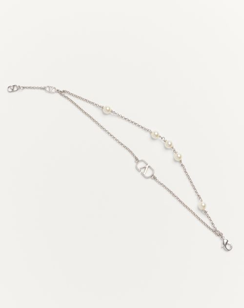 Valentino Garavani - Vlogo Signature Metal Bracelet With Swarovski® Pearls - Palladium/cream - Woman - Jewellery