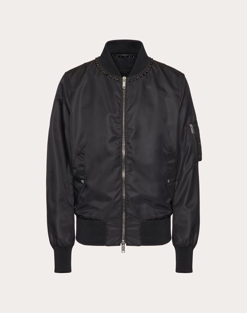 Valentino - Bomber En Nylon À Encolure Ornée De Clous Black Untitled - Noir - Homme - Blousons Et Doudounes