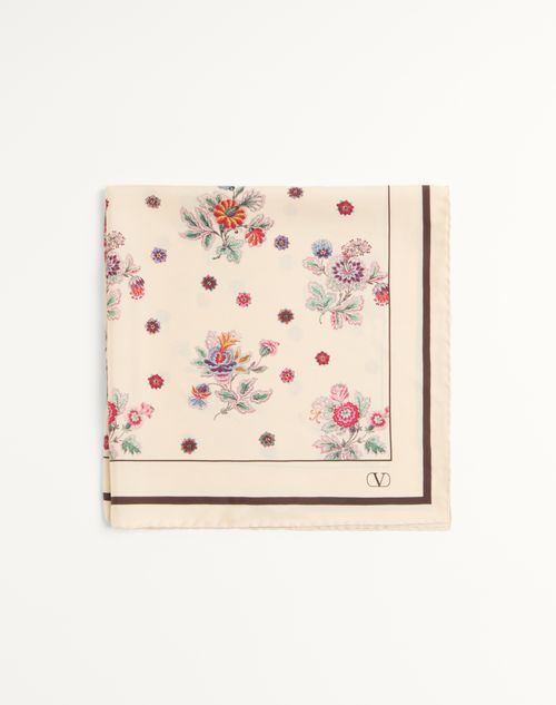 Valentino Garavani - Chalina De Seda Papier Floral - Manteca/marrón - Mujer - Accesorios Suaves