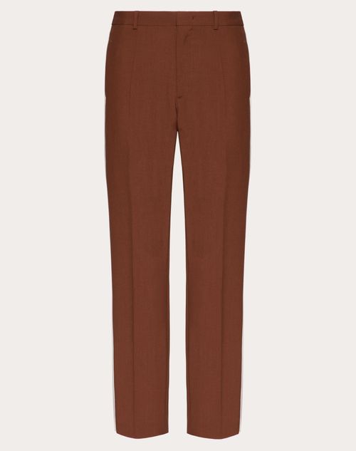 Valentino - Wool Pants With Contrasting Color Side Bands - Brown/wisteria/ivory - Man - Pants