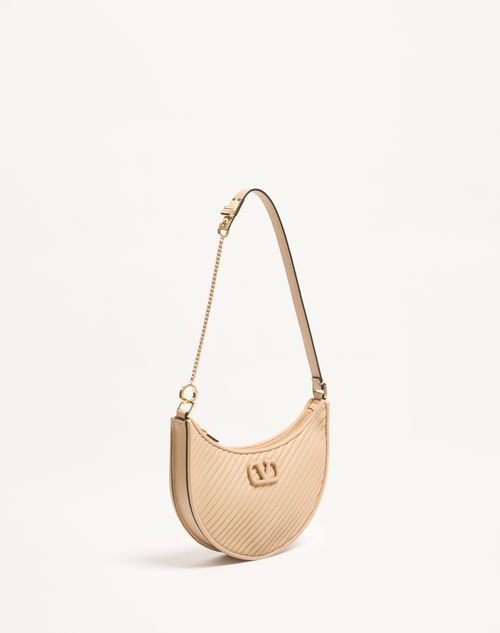 Valentino Garavani - Mini Vlogo Signature Hobo Bag In Leather - Sand - Woman - Valentino Garavani Vlogo Signature