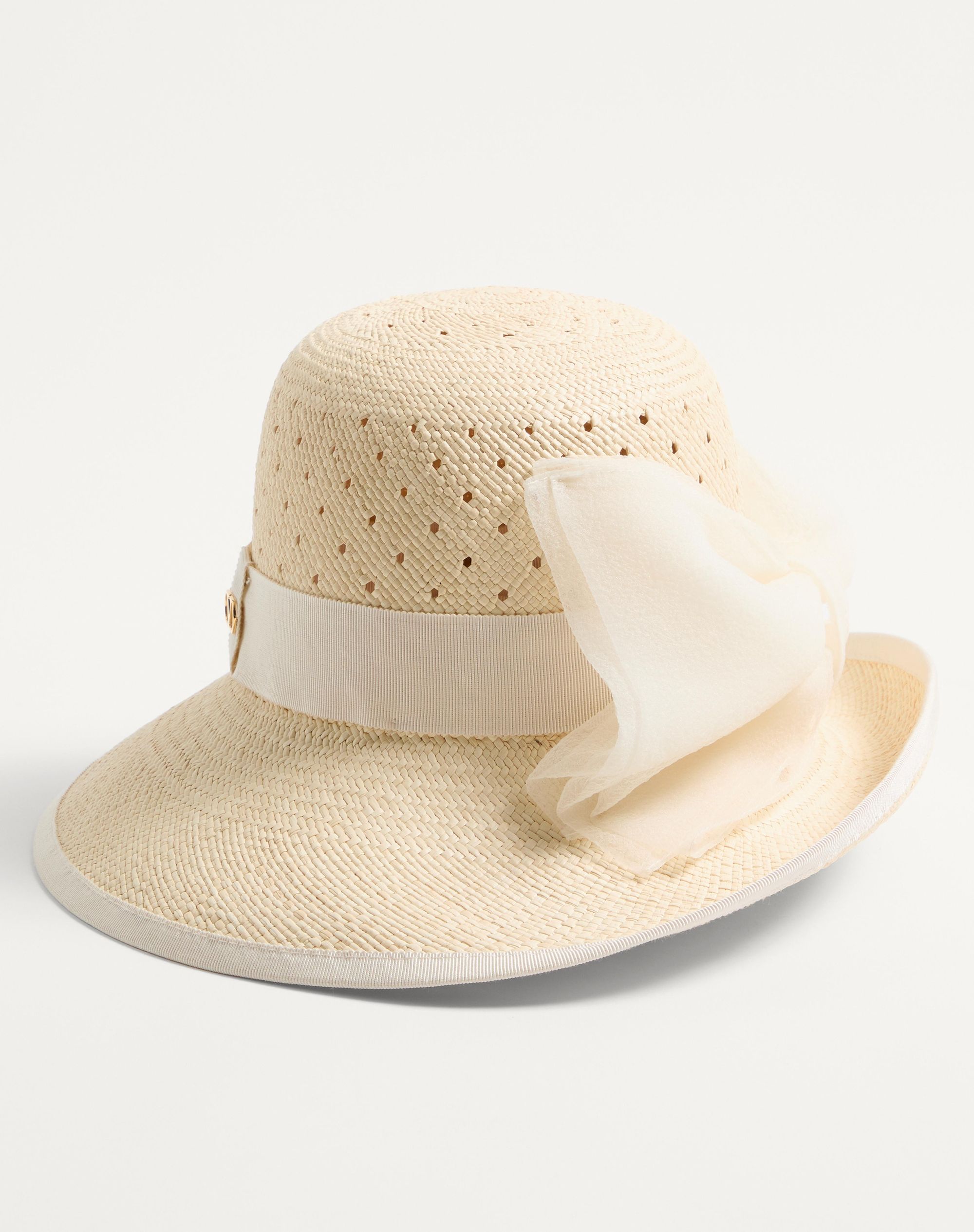 VLOGO SIGNATURE HAT IN PERFORATED PANAMA WITH ORGANZA BOW?quality=80&size=35&format=auto