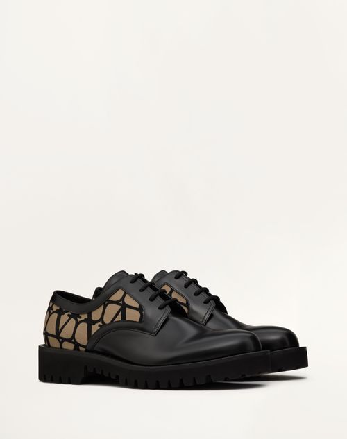 Valentino Garavani - Derby In Toile Iconographe Technical Fabric And Calfskin - Natural/black - Man - Man Shoes Sale