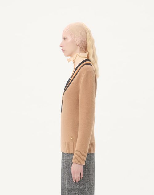 Valentino - Wool Jumper - Camel/black - Woman - Knitwear