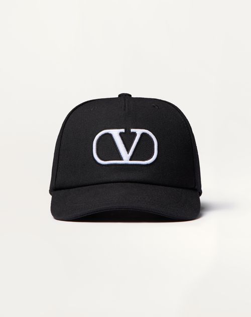 Valentino Garavani - Vlogo Signature Cotton Baseball Cap With Vlogo Embroidery - Black/white - Man - Hats And Gloves
