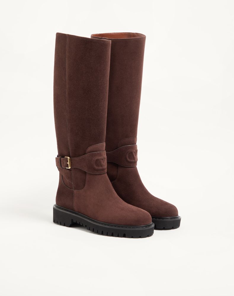 Valentino Garavani Vlogo Signature Split Leather Boot 40Mm Woman Ebony 38.5