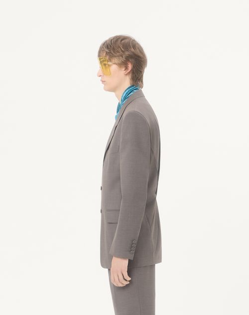 Valentino - Valentino Single-breasted Jacket In Diagonal Melange Wool With Knot Detail - Dark Grey - Man - Coats And Blazers