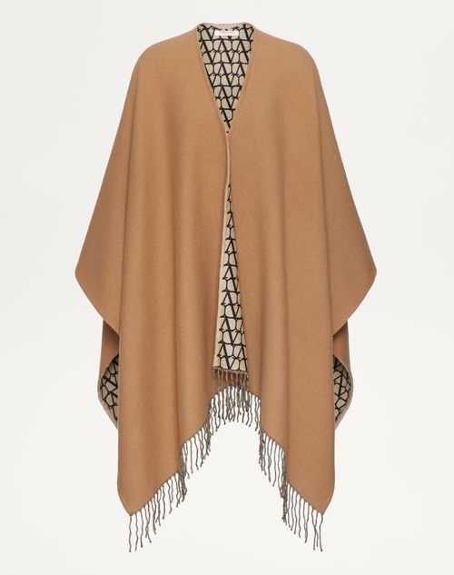 Valentino Garavani - Poncho Double Toile Iconographe En Laine, Soie Et Cachemire - Camel - Femme - Accessoires Textiles