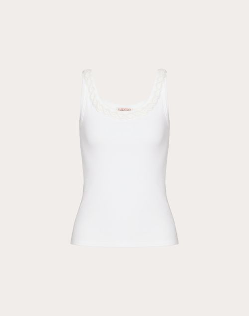 Valentino - Embroidered Cotton Rib Top - White - Woman - Shirts And Tops