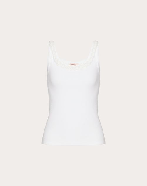 Valentino - Top De Canalé De Algodón Bordado - Blanco - Mujer - Camisas Y Tops