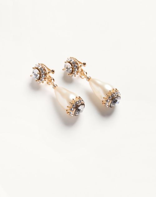 Valentino Garavani - Poetique Des Gouttes Earrings In Metal, Swarovski® Crystals, And Resin - Gold/black/crystal/cream - Woman - Accessories