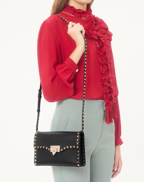 Valentino Garavani - Small Rockstud Grainy Calfskin Crossbody Bag - Black - Woman - Valentino Garavani Rockstud