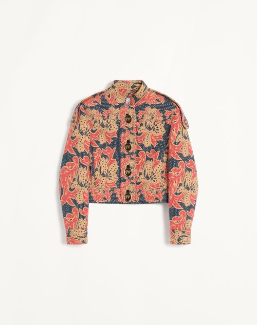Valentino - Caban In Apres L'hiver Quilted Floral Jacquard - Indigo/multicolour - Woman - Jackets And Blazers