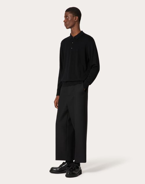 Valentino - Polo À Manches Longues En Laine Avec Broderie Vlogo Signature - Noir - Homme - Prêt-à-porter