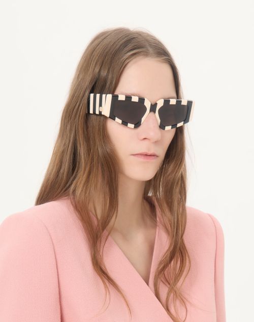 Valentino - Geometric Acetate Eyewear - Ivory/black/grey - Woman - Eyewear