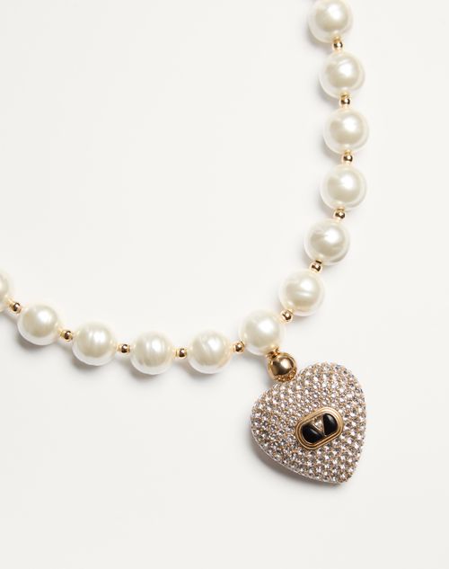 Valentino Garavani - Coeur Royal Necklace In Metal, Enamel, Pearls And Swarovski® Crystals - Gold/black/crystal/cream - Woman - Jewellery