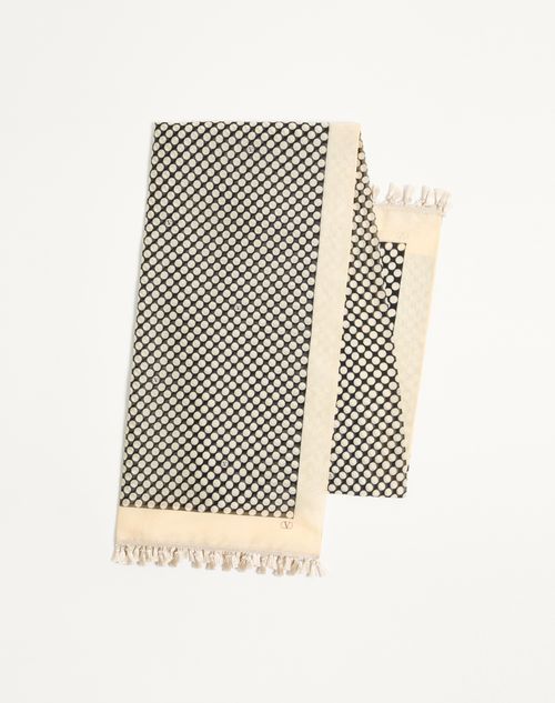 Valentino Garavani - Escape Pareo In Cotton And Silk With Polka Dot Print - Black/butter - Woman - Soft Accessories