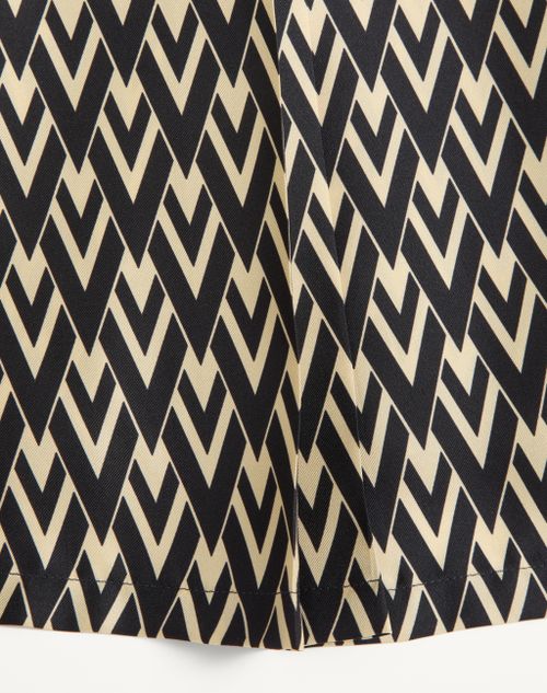 Valentino - Pleated Skirt In Twill Toute La V - Black/cream - Woman - Skirts