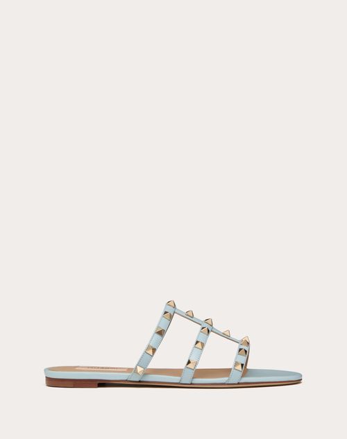 Valentino Garavani - Sandalias Planas De Pala Rockstud - Azul Porcelana - Mujer - Sandalias