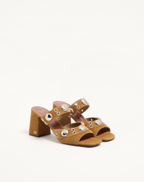 Valentino Garavani - Nellcôte Slide Sandal In Split Leather 75mm - Havana Beige - Woman - Sandals