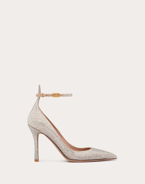 Valentino Garavani Tan-go Pump With Crystals 100mm for Woman in Cannelle | Valentino US