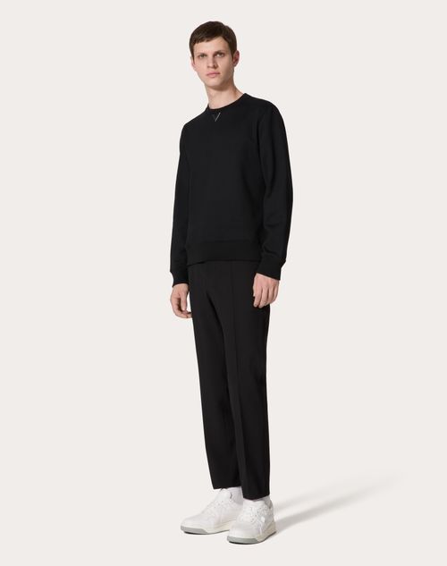Valentino - Cotton Crewneck Sweatshirt With Rubberised V Detail - Black - Man - Tshirts And Sweatshirts