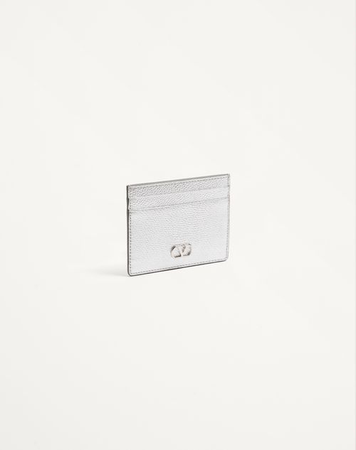 Valentino Garavani - Vlogo Signature Cardholder In Laminated Grainy Calfskin - Silver - Woman - Wallets And Small Leather Goods