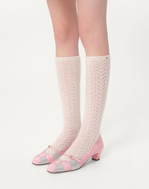 Valentino Garavani - Escarpins Bowow En Tissu Moiré Avec Cristaux, Talon : 45 mm - Rose/argent - Femme - Escarpins