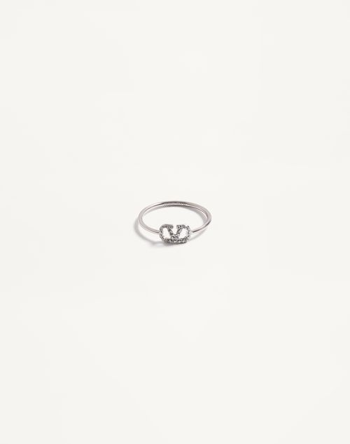 Valentino Garavani - Vlogo Signature Metal And Swarovski® Crystal Ring - Palladium/crystal - Woman - Jewellery