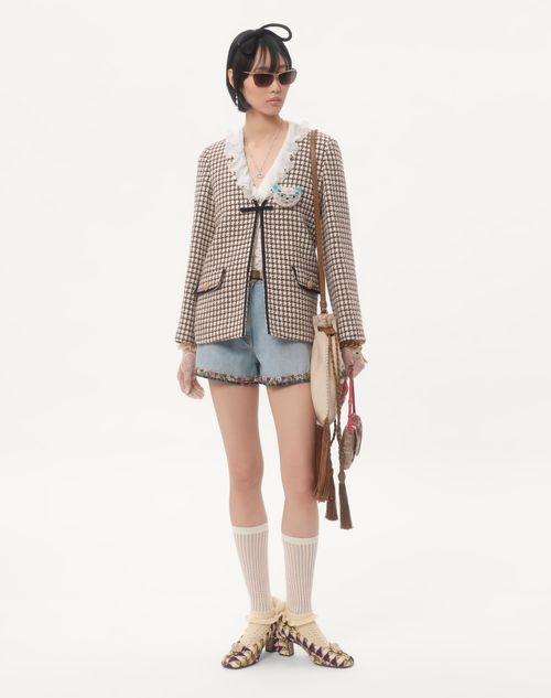 Valentino - Light Tweed Pied De Poule Jacket - Latte/testa Di Moro - Woman - Jackets And Blazers