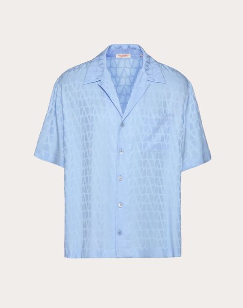 Valentino - Bowlinghemd Aus Seide Mit Toile Iconographe-muster - Himmelblau - Mann - Hemden