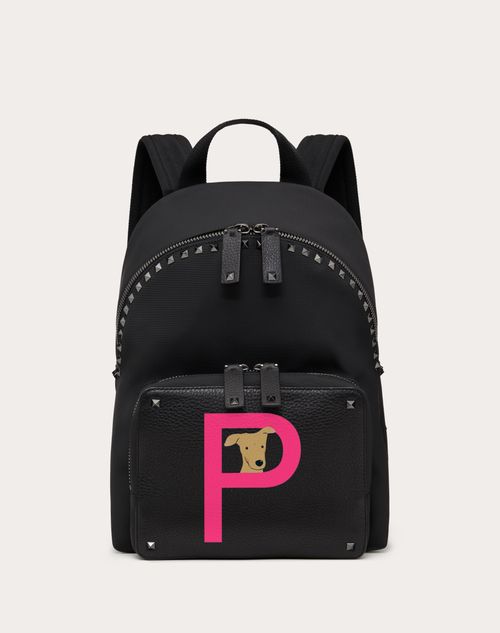 Valentino Garavani Rockstud Pet Customizable Backpack for Man in Black/sheer  Fuchsia