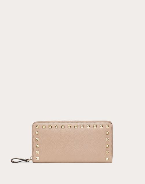 Valentino Garavani - Rockstud Grainy Calfskin Zippered Wallet - Poudre - Woman - Wallets And Small Leather Goods
