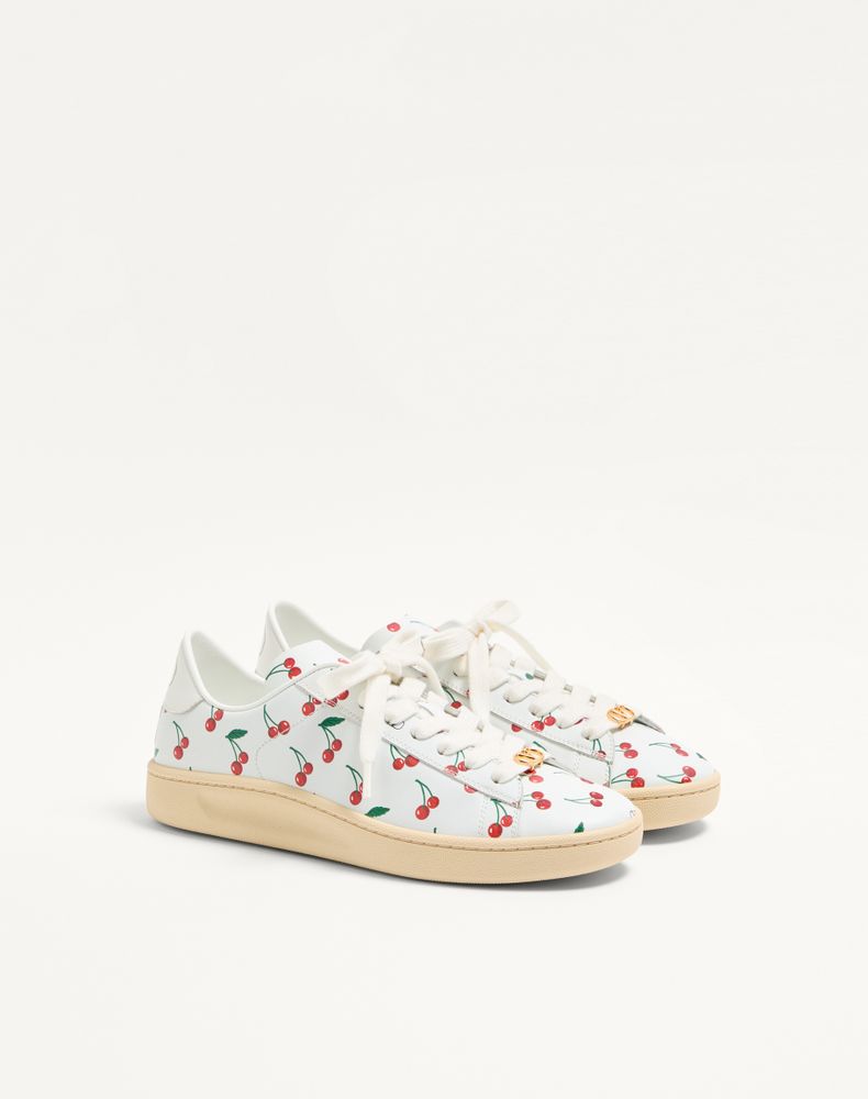 Valentino Garavani Royco Sneaker In Nappa Calfskin With Cherryfic Pattern Woman White 36.5